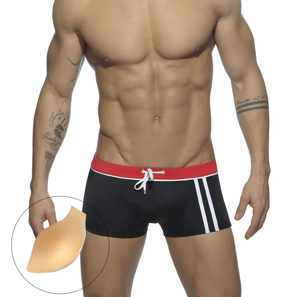 Men's Boxer Underwear with Protective Soft Pad Low Waist Fashion Stripe Design Swimwear Comfortable Swimsuit Underpants
