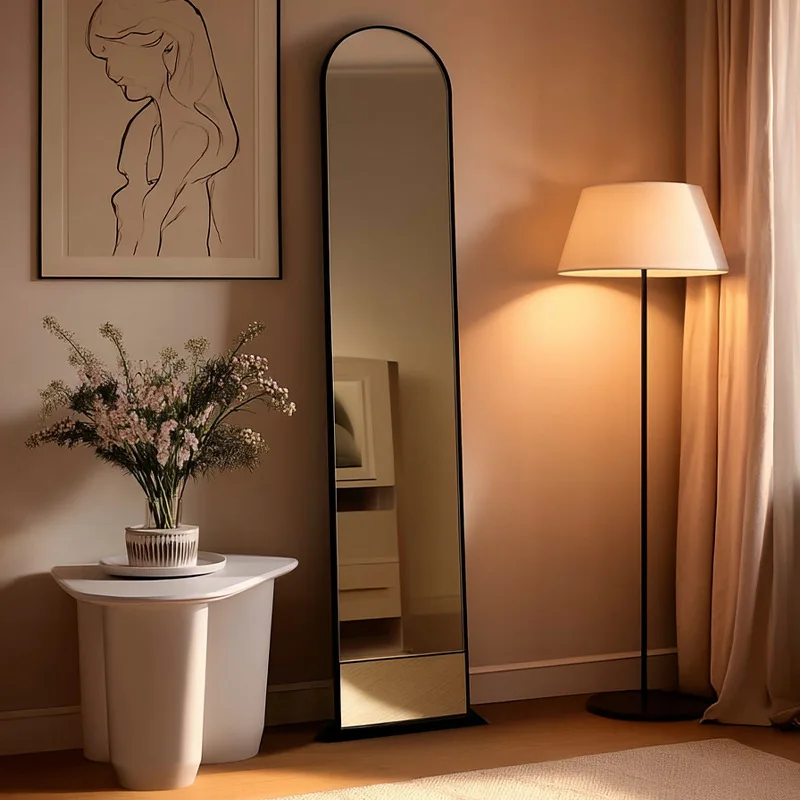 Full-length mirror advanced sense movable extremely narrow floor full-length mirror living room entrance fitting mirror hidden l