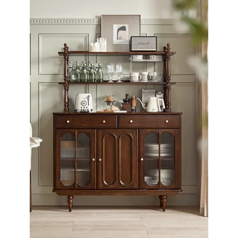 &Solid wood dining side cabinet French retro locker living room against the wall high side cabinet wine cabinet bookcase entranc