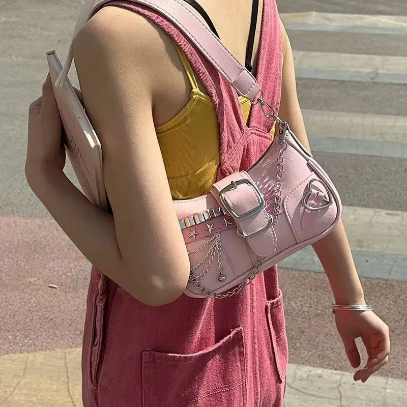 

Ladies' Shoulder Bags Y2K Chain Rivet Sweet Cool Personalized Fashionable Verstaile High Quality Luxury Brand Handbags For Girl