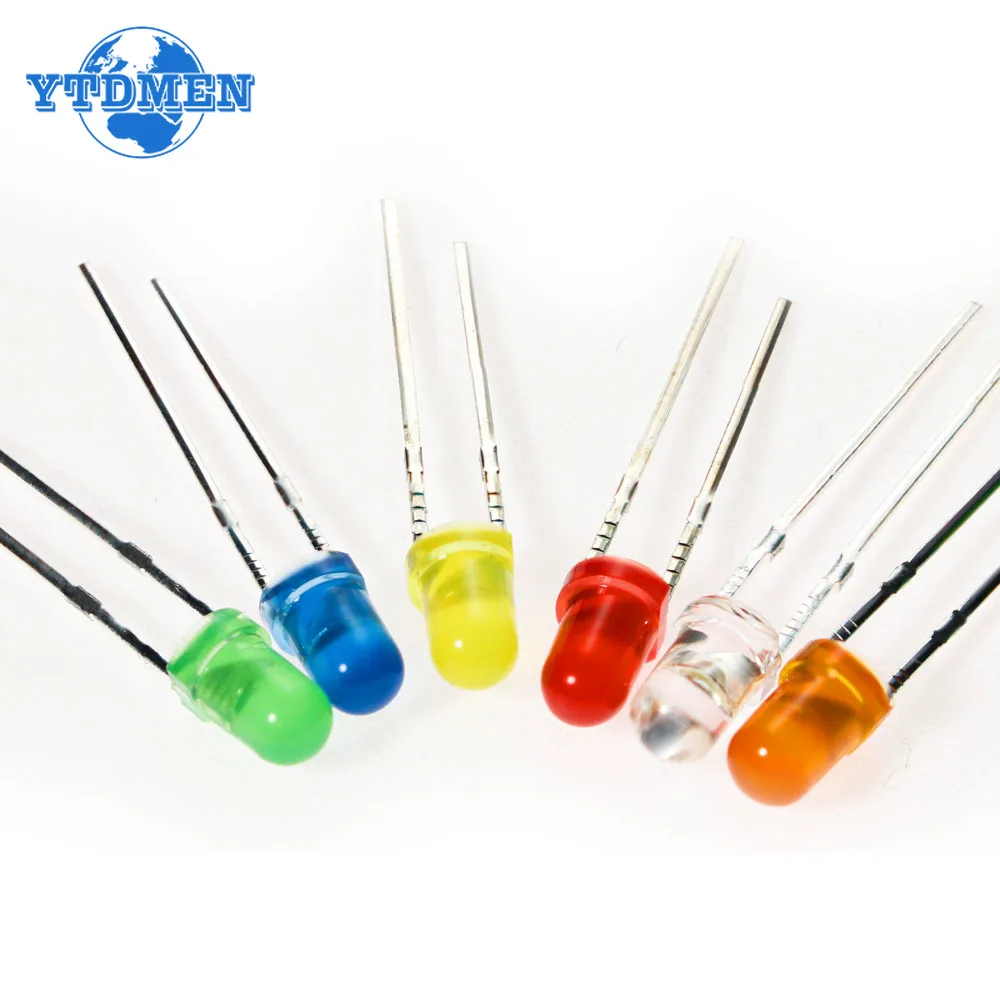 60pcs/lot LED Diodes 3mm 6 Values *10PCS LEDs set,White Red Yellow Blue Green Orange F3 LED Lights Diodes Electronic Kit