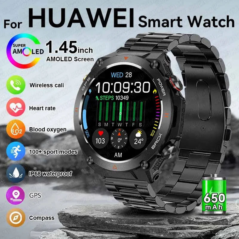 

New 1.45-inch Outdoor Men Smart Watch 3ATM Waterproof 650Mah Battery Compass LED Flashlight Bluetooth Call Smartwatch For Xiaomi