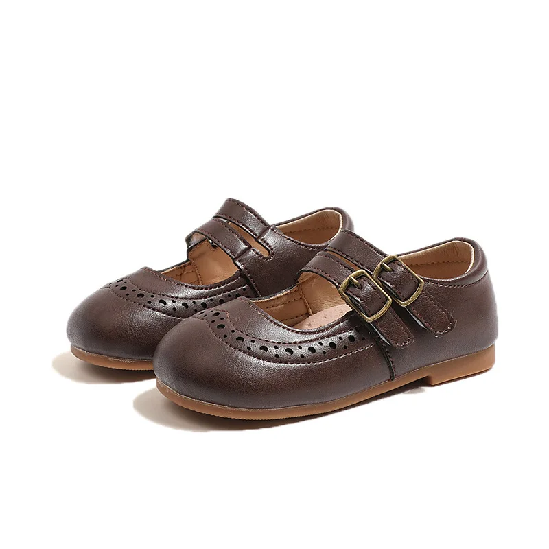 

Children mary jane shoes cow split leather girls buckle strap shoes