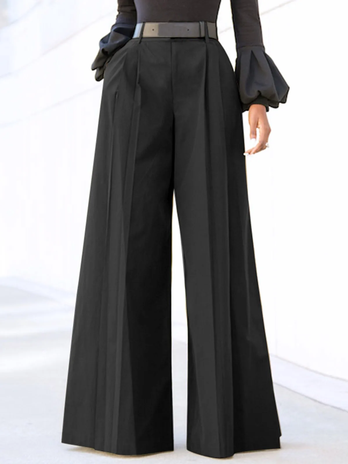 VONDA-Pantalon taille haute à jambes larges pour femme, vêtement élégant et décontracté, couleur unie, avec poches longues, à la mode, grande taille 5XL, 2024