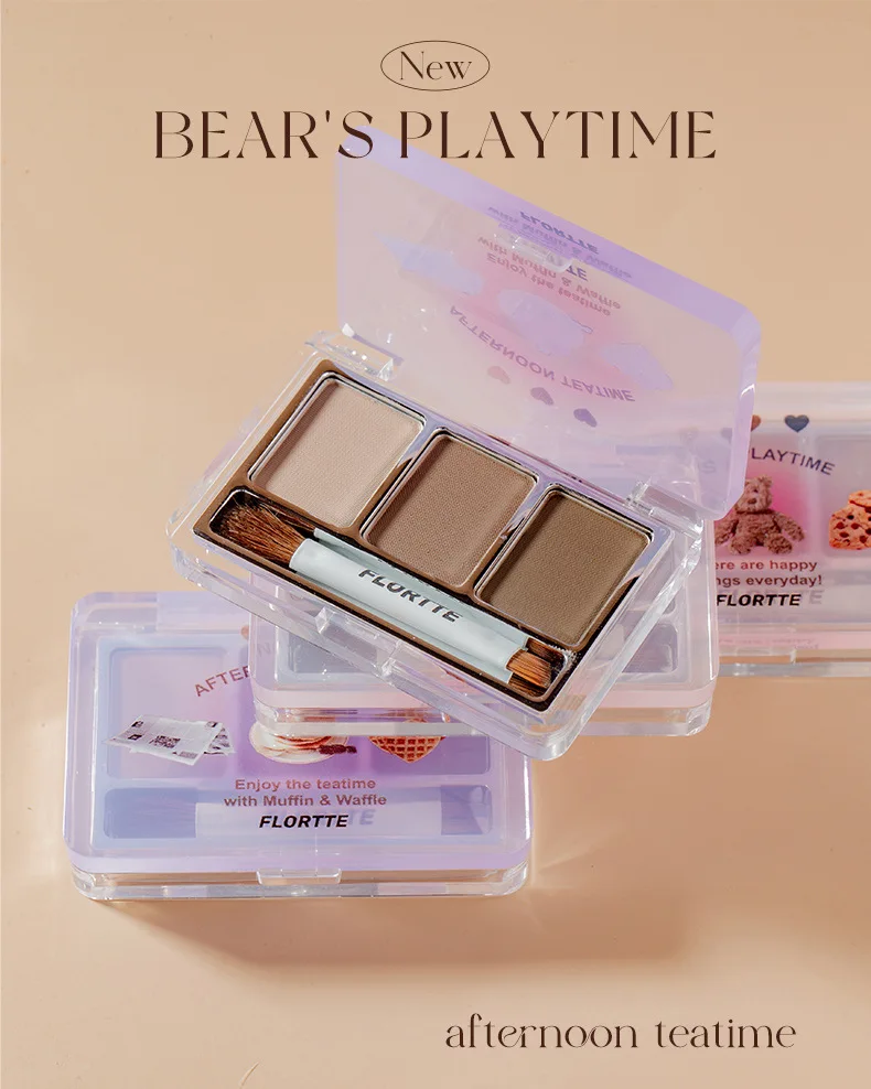 Flortte Beauty 3-color Eyebrow Powder Bear\'s Playtime Waterproof Smudge-proof Longlasting Eyebrow Makeup Cosmetic