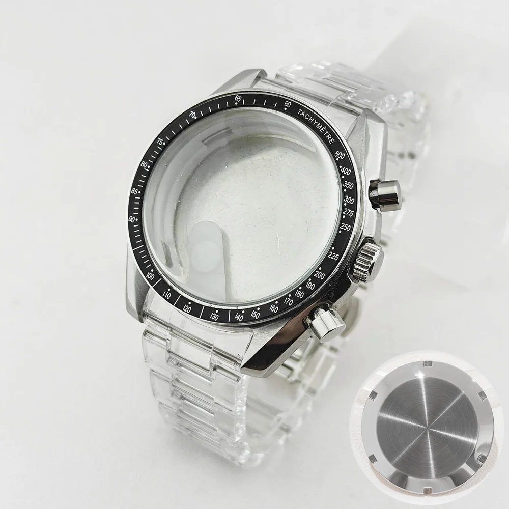 

High Quality VK63 Case 39.7mm Stainless Steel Case And Transparent Strap Moon Case VK63 Chronograph Case Moon Case Watch