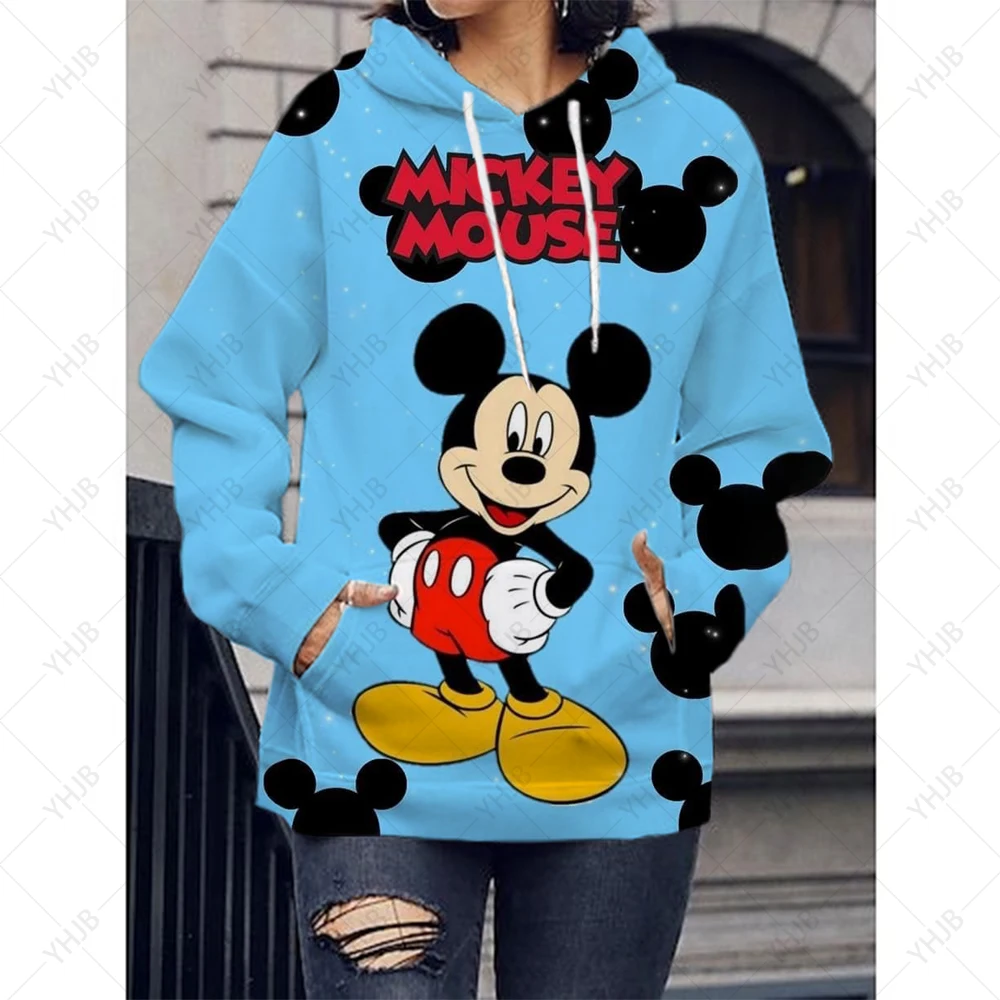 Spring Women Hoodies Cartoon Disney Minnie Mickey Mouse Print Fashion Sweatshirt Long Sleeve Pullovers Female Casual Sweatshirts