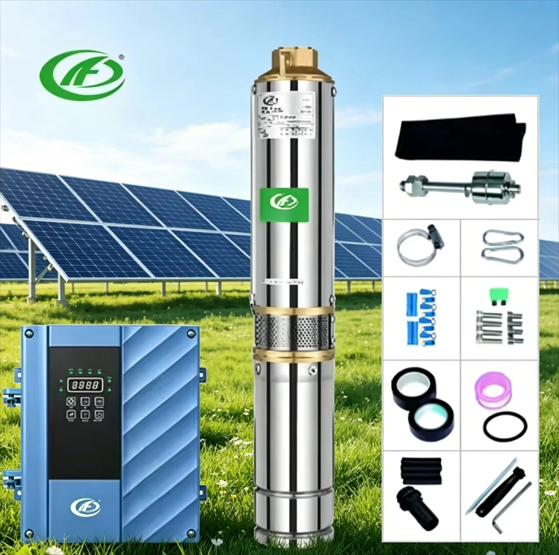 3500rpm Plastic Impeller Difful 1500W DC150-350V Solar Submersible High Pressure Deep Well Pump 2HP for Irrigation AC/DC