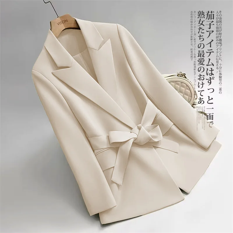 

Blazer Women 2026 Spring Autumn Commuter Black Lace-Up Street Clothing Korean Belt Versatile Ladies Formal Suit Jacket Outerwear