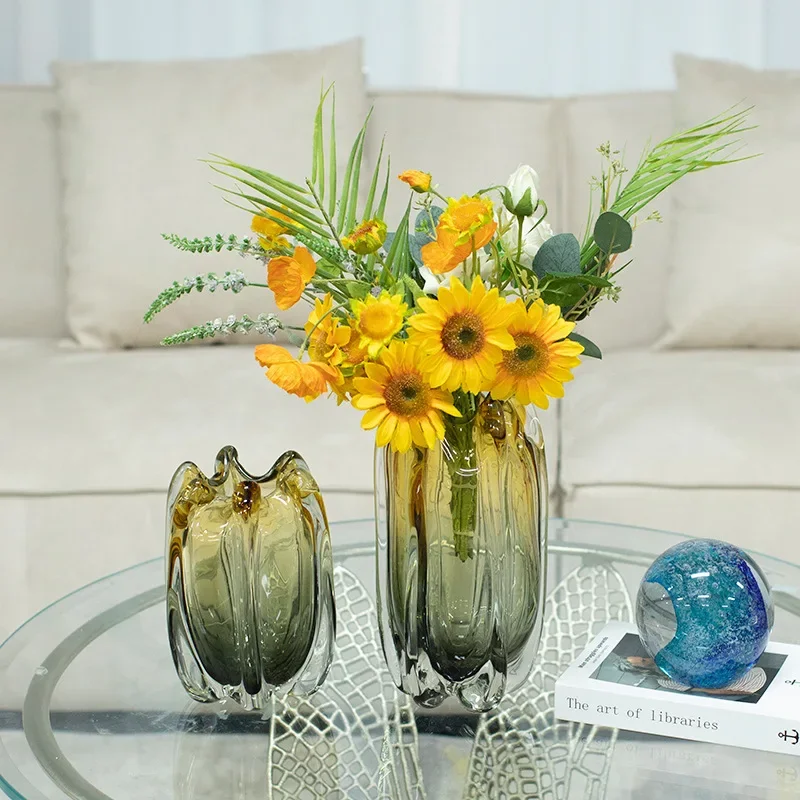 Modern light luxury, star fruit vase amber gradually change glazed art vase, living room coffee table