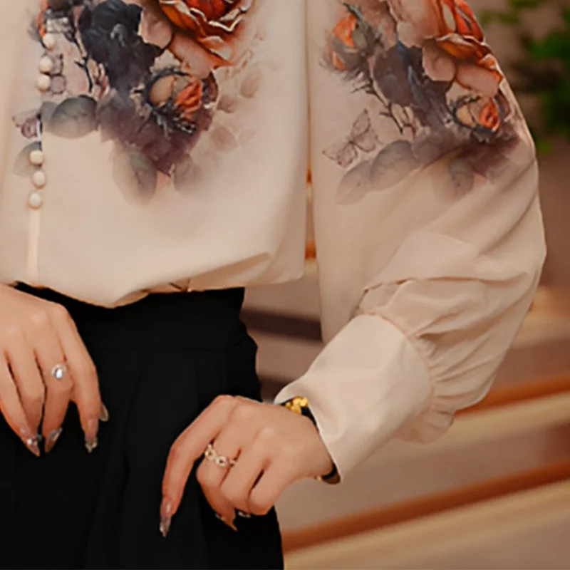 Chemise en mousseline de soie à manches longues et col en V pour femmes, bouton monochrome, élégant, mode bohème, décontracté, dame de bureau,