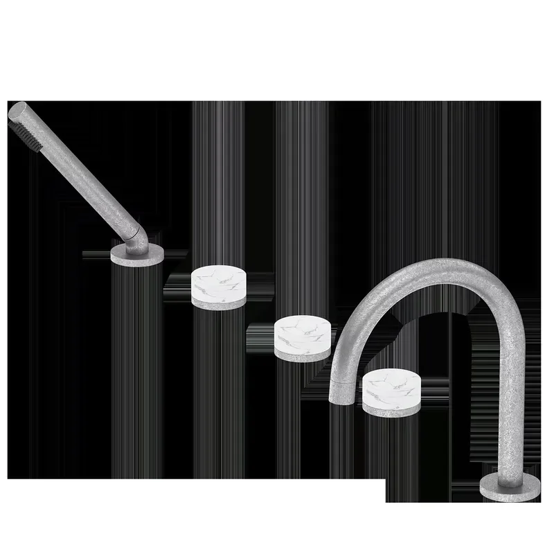 Watermark New Marble Style Bathtub Multi Hole Customizable Spout DZR Brass Mixer Tap Bathroom Faucet Accessories