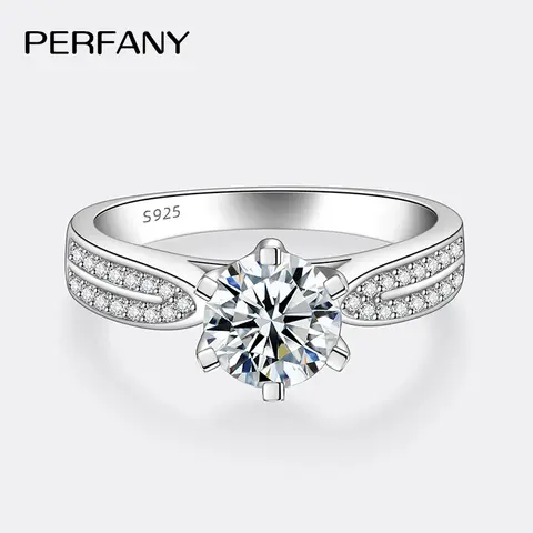 PERFANY 0.5-2CT Moissanite Ring for Women S925 Pure Silver Laboratory GRA Certified Diamond Wedding Luxury Jewelry