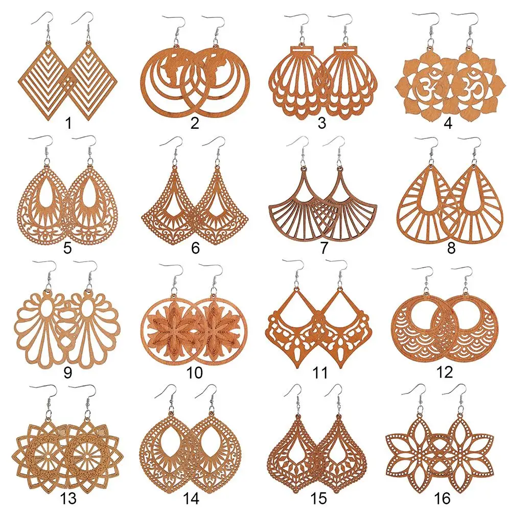 African Wooden Dangle Earring Making Kit, Bohemian Pendant Dangle Earrings Lightweight Ethnic Style  Earrings DIY Craft Jewelry