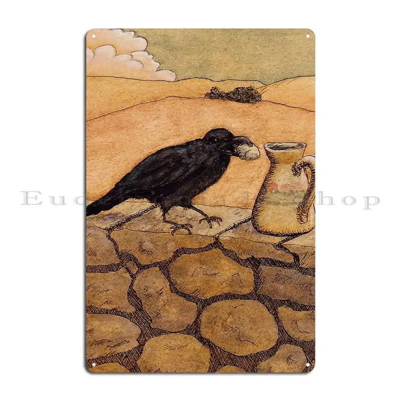 Aesop S Fable Crow And Pitcher Metal Plaque Poster Club Cinema Cinema Cinema Personalized Tin Sign Poster