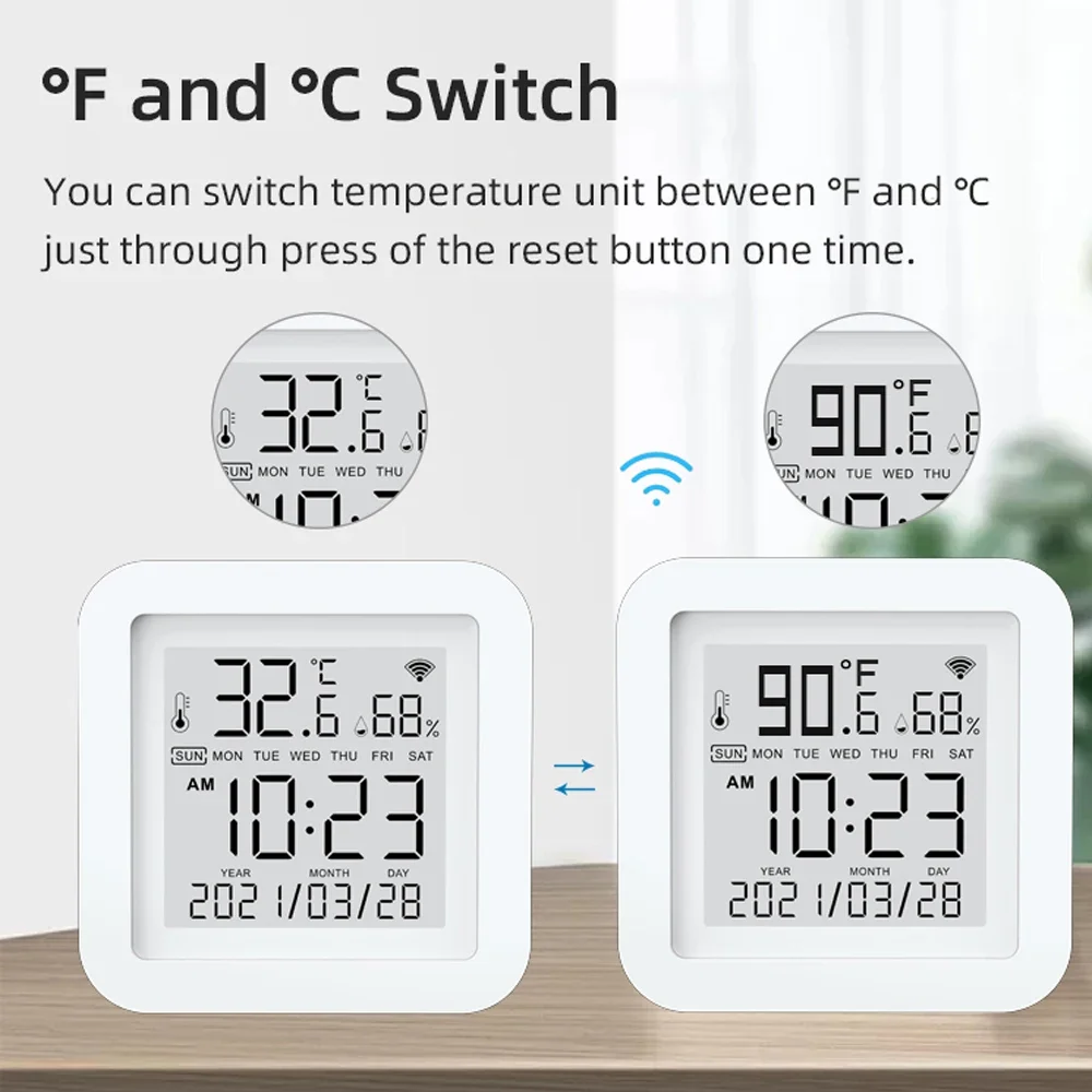 Tuya-Sensor de temperatura y humedad WIFI, higrómetro interior, termómetro con pantalla LCD, estación meteorológica para Alexa y Google Home