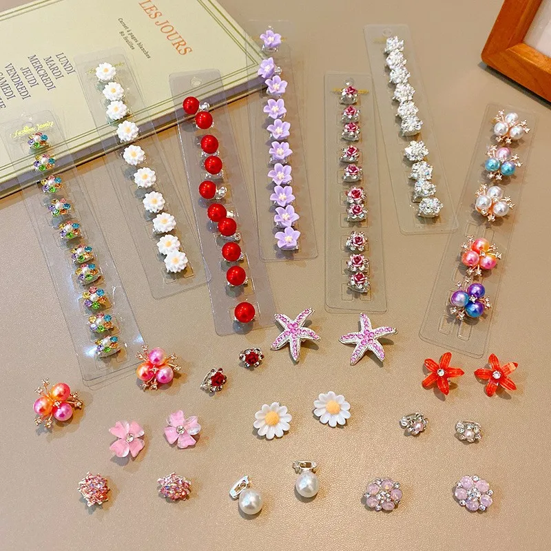 10pcs mini claw hair clip Korean Stylish Baby Girl Accesories Rhinestones Cute starfish Pearl Flower Hairpin Children Headwear