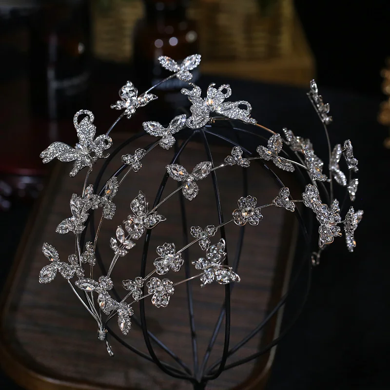 فاخر متعدد الطبقات فلاش الراين فستان الزفاف الزفاف تاج الشعر الراقية الشعر هوب فراشة زهرة الزفاف أغطية الرأس الوصول
