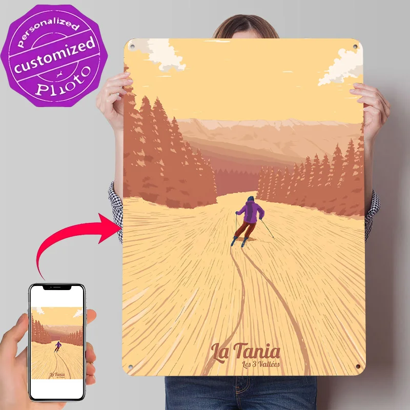 Póster Metálico 3D Personalizado con Diseño de La Tania Ski Resort, Letrero Decorativo de Pared para Hogar Moderno y Casa de Lujo