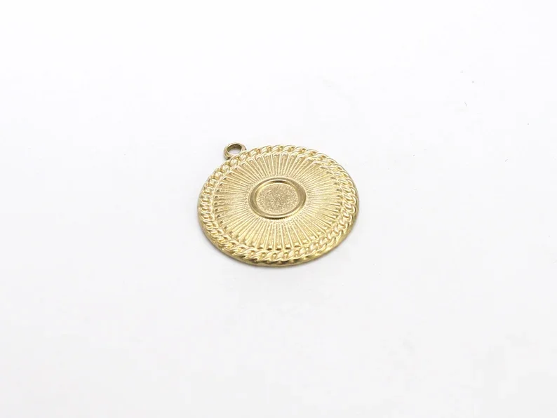 6pcs Textured Round Earring Charm, Curb Chain Lace Brass Findings, Necklace Pendant, 27x24.2x2.3mm, Jewelry Making R2359