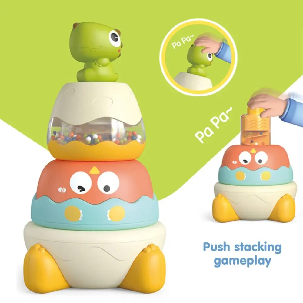 Ferrule Dinosaur Rainbow Stacking Toys Rattle Montessori Stacking Rings Developmental Toys Rainbow Tower Early Education