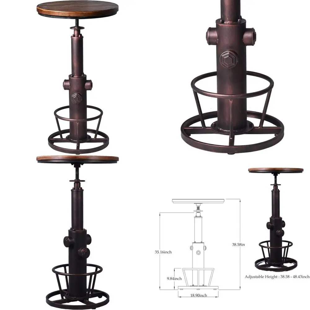 

Adjustable Height Swivel Round Wood Industrial Bar Table, 38.6-48.4, 23.7 Diameter, Suitable for Kitchen, Dining, Office, and Co