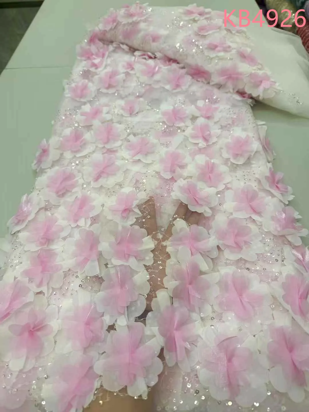 African 3D Flower Lace Fabric 2025 High Quality Beaded Lace Fabric Nigerian Sequins Lace Fabrics French Mesh For Sewing KB4926