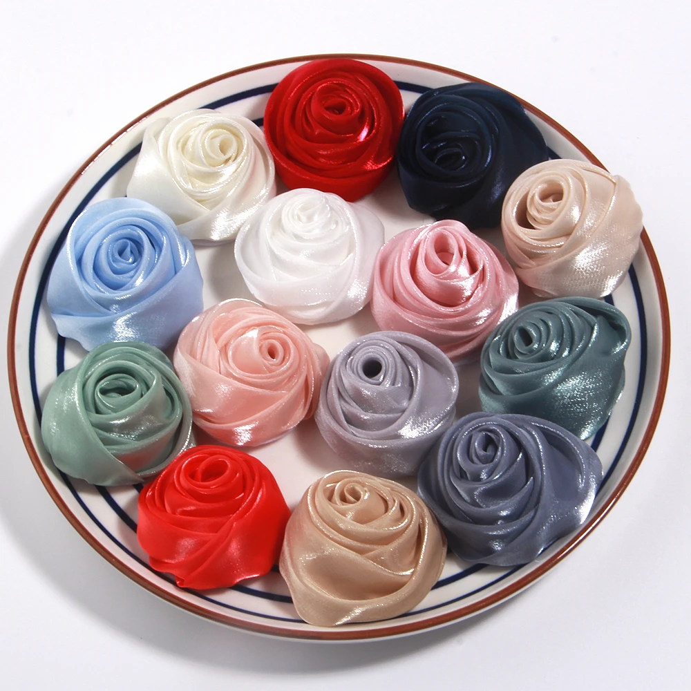 5cm Satin Rose Fabric Artificial Flower For DIY Headwear Accessories Wedding Dress Clothing Decoration