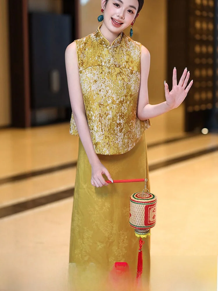 

Ele Yellow Chinese Sle Wedding Dr Women's Morning Robe High-End Design Sensation Marriage Ceremony Long Dr