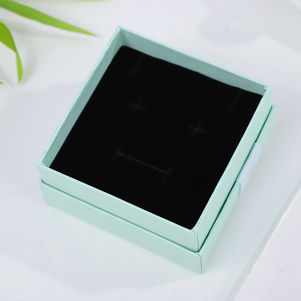 24pcs Light Green Jewelry Box with White Bowknot Small Cute Gift Paper Cardboard Case Proposal Ring Earring Wedding Display Tool