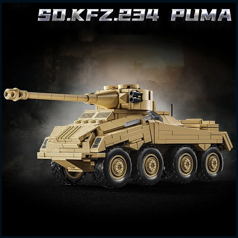 Germany Military Sd.Kfz.234 Armored Vehicle Tank Model Building Blocks ISU-152 Heavy Assault Gun Tank Bricks Weapons Toy Gift