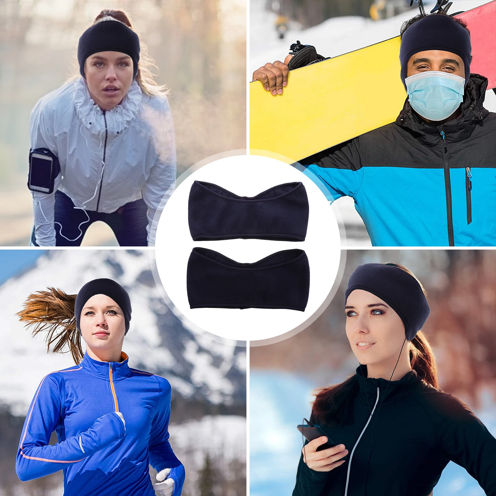 

2pcs Winter Headband Polar Fleece Ear Warmer Unisex Sports Wrap Cold Proof Hair Band For Skiing Snowboarding Outdoor Indoor