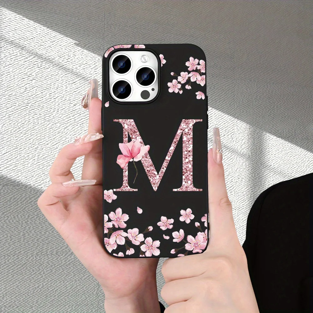 Piękne etui na telefon z nadrukiem kwiatów i litery M, wysokiej jakości matowa tekstura, pasuje do iPhone'a od 17 do 11 Plus, Pro Max