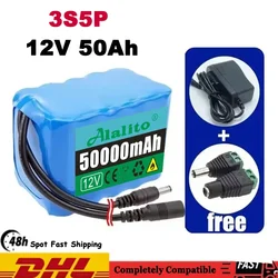 12V 50Ah 18650 Lithium Battery Pack 3S5P Rechargeable Battery with BMS 12.6v Charger for Fishing Bicycle Large Capacity Battery