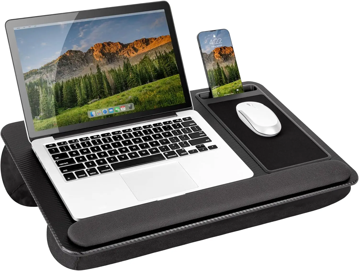 

Home Office Pro Lap Desk with Wrist Rest, Mouse Pad, and Phone Holder - Black Carbon - Fits up to 15.6 Inch Laptops - Style N