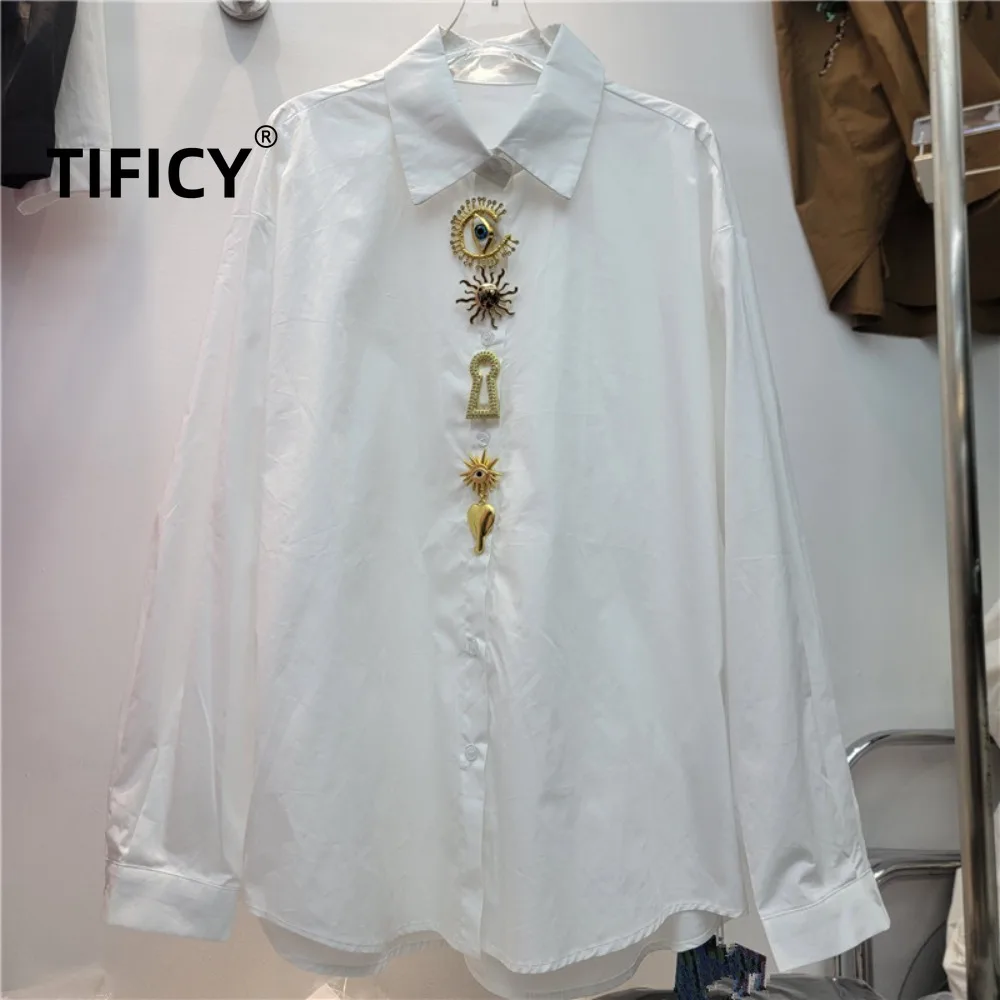 

Мужская рубашка High Street: Новинка ранней весны, элегантная, с отложным воротником, декоративной металлической пряжкой, длинным рукавом, подчеркивающая силуэт.