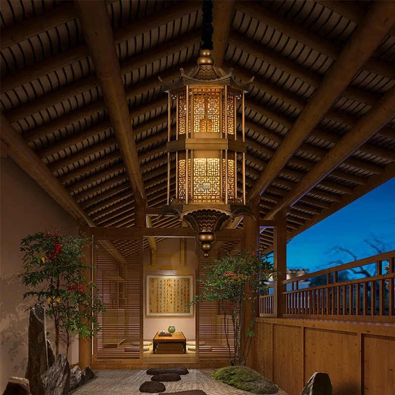 New Chinese-style Zen homestay banquet hall dining chandelier, retro courtyard Chinese style ancient building chandelier