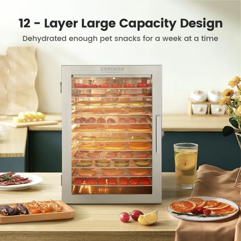 Food-Dehydrator Machine 12 Stainless Steel Trays, 800W Dehydrator for Herbs, 10.9ft² Meat Dehydrator for Jerky,190ºF