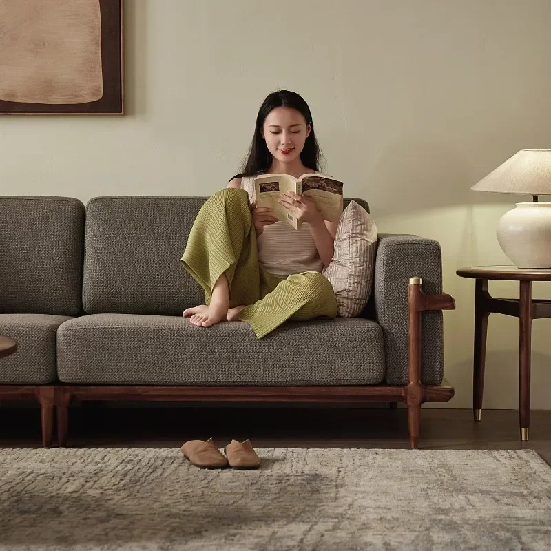 

Solid Wood Nordic Fabric Sofa Living Room Furniture Log Three-Person Double-Seat Combination