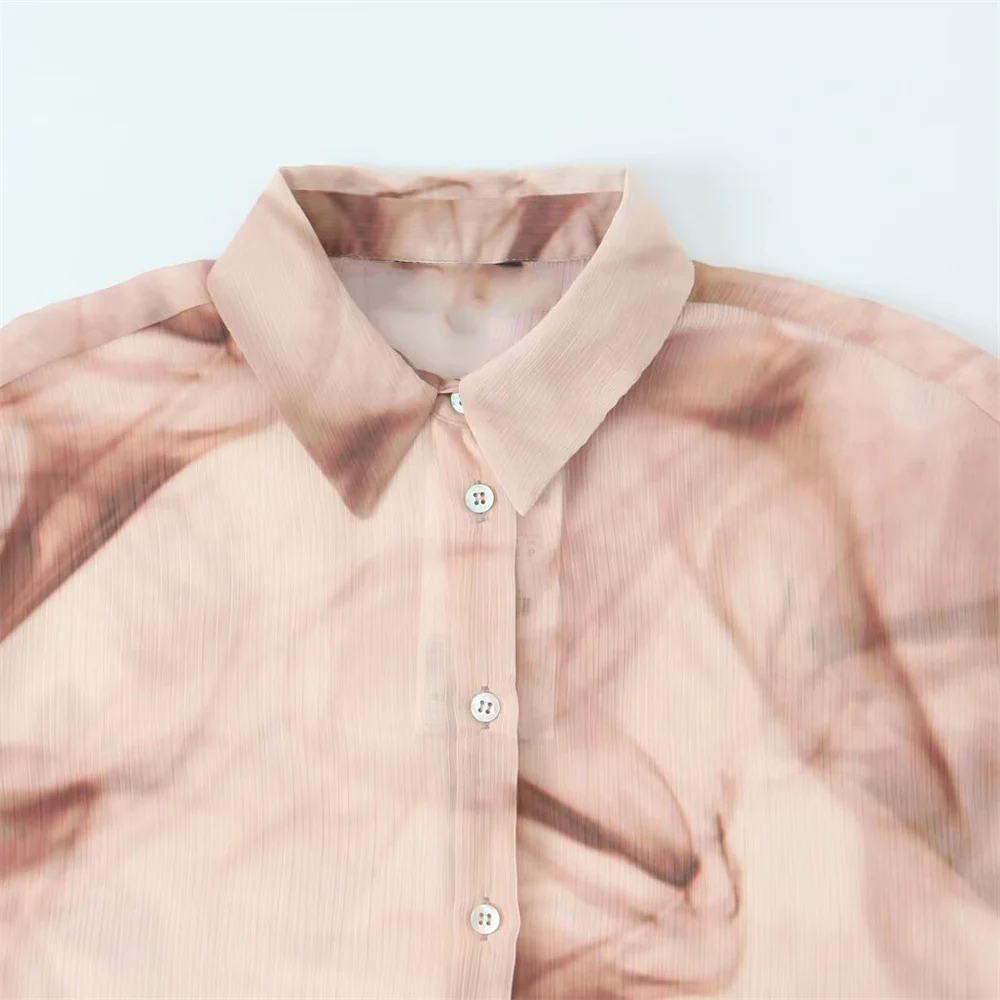 Zach Ailsa feminino outono nova moda retro tie dye print solto único breasted lapela manga comprida casual versátil camisa