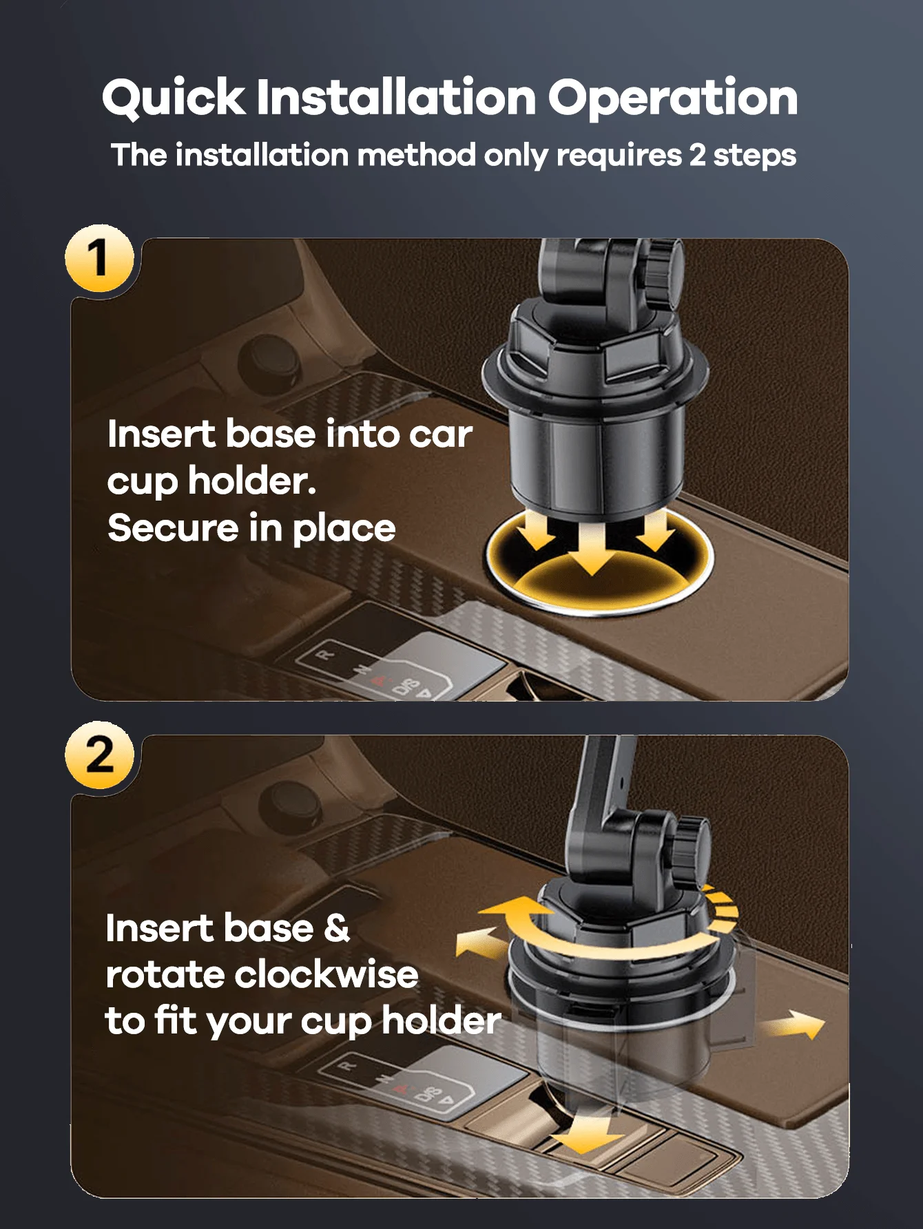 

2-In-1 Expandable Car Cup Holder With Rotating Phone Mount And Secure Adjustable Base For Universal Fit