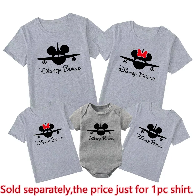 New Disney Bound Family Matching Shirts Cotton Dad Mom Kids Tees Baby Rompers Funny Mickey Minnie Airplane Disney Trip Outfits