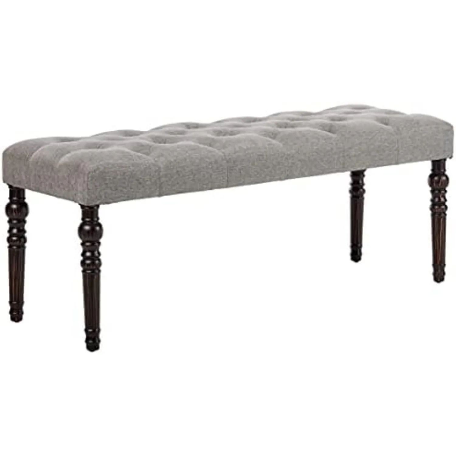 Leviton Fabric Tufted Turned Leg Dining Bench, gray