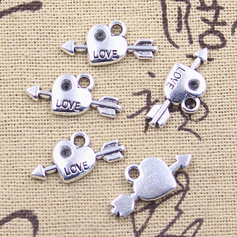 20pcs Charms Arrow Through Heart 11x20mm Antique Silver Color Pendants Making DIY Handmade Tibetan Finding Jewelry