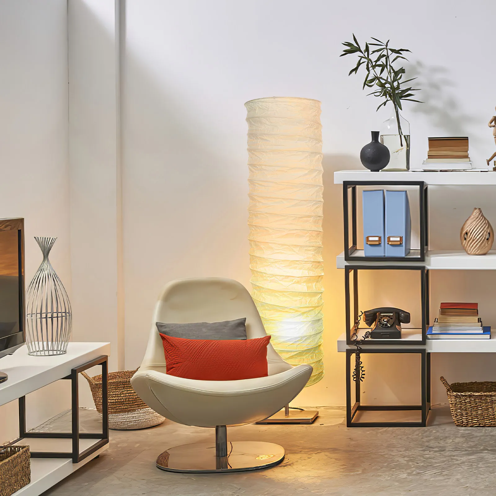 

Складной скандинавский бумажный абажур для напольной лампы, рассеивающий свет, для гостиной, спальни, современный защитный кожух для лампочки напольного светильника