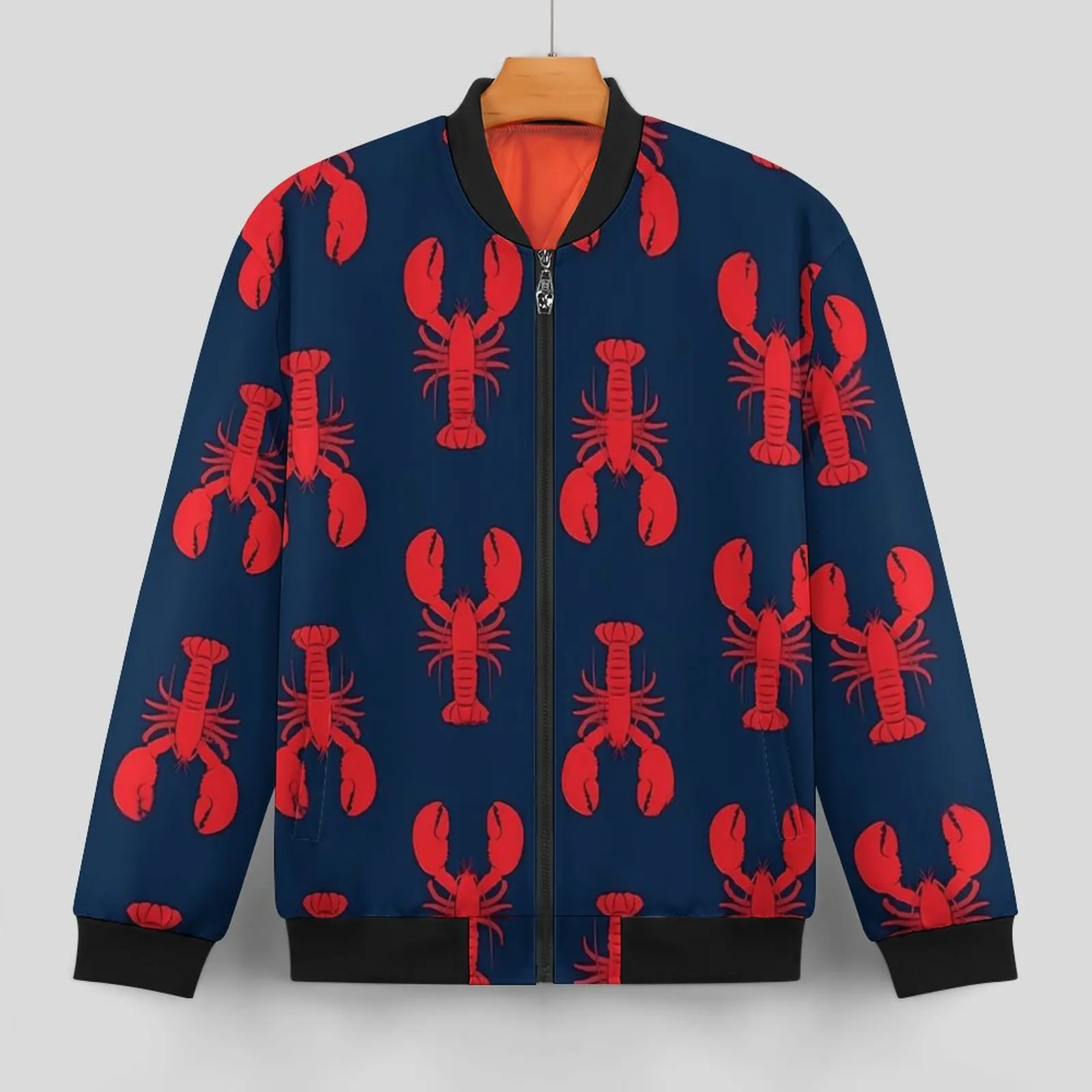 Lobsters Jackets Men Red Animal Print Winter Coats Retro Hooded Casual Windbreakers Custom Loose Jacket Large Size