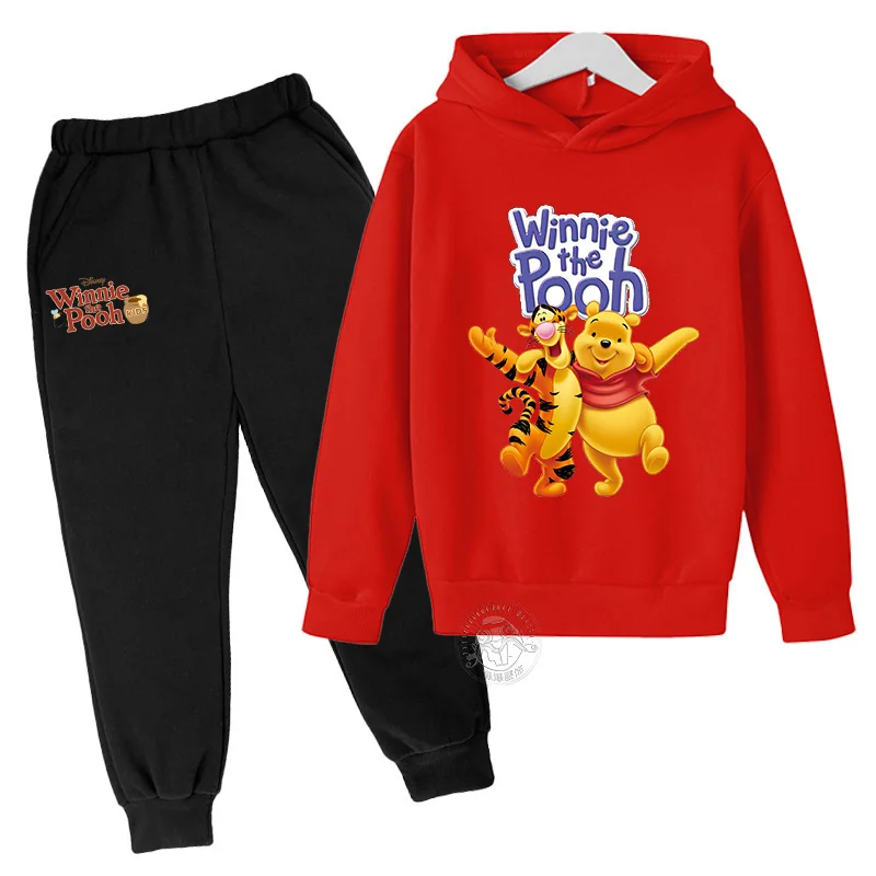 Disney Winnie the Pooh Children\'s Set Street Fashion Boys and Girls Autumn/Winter Sports Hoodie+Sweatpants Two piece Clothing