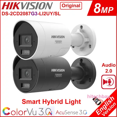 Hikvision 4K Ai ColorVu3.0 DS-2CD2087G3-LI2UY/SL DS-2CD2087G3-LI2UY/SRB 8MP AcuSense 2-Way Audio IP Bullet Camera Smart-Light