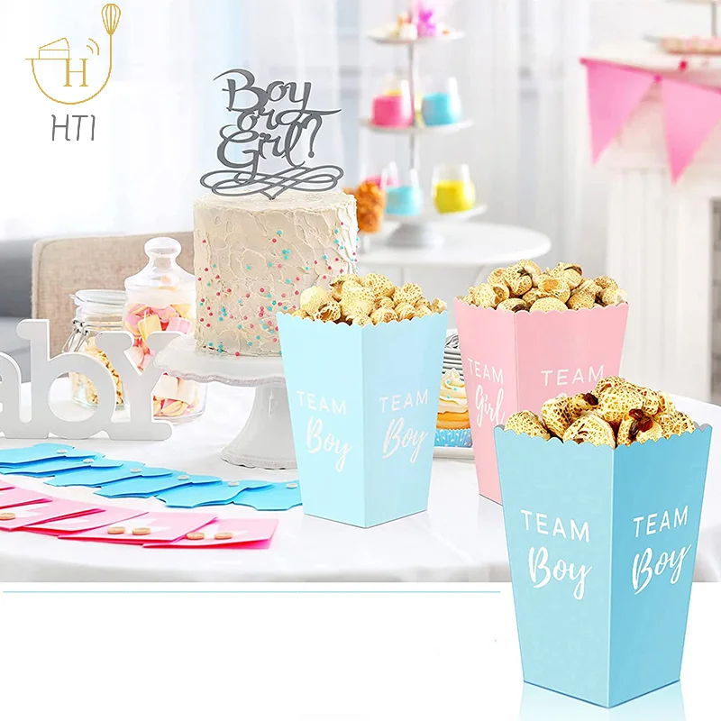 10Pcs Gender Reveal Party Popcorn Box Team Boy Team Girl Decorations Baby Gender Reveal Supplies Candy Gift Box Baby Shower