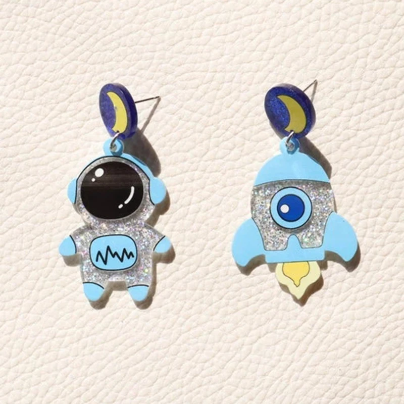 Fashion Laser Cut UFO Acrylic Earrings For Women Funny Cartoon Astronaut Alien Spaceship Earth Dangle Earrings